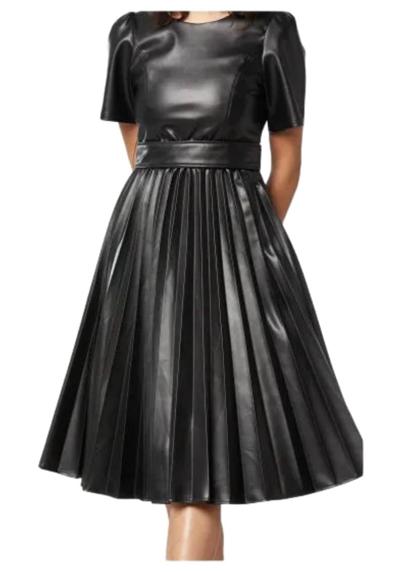 Rochie plisata din piele ecologica - Rochie plisata din piele ecologica -
