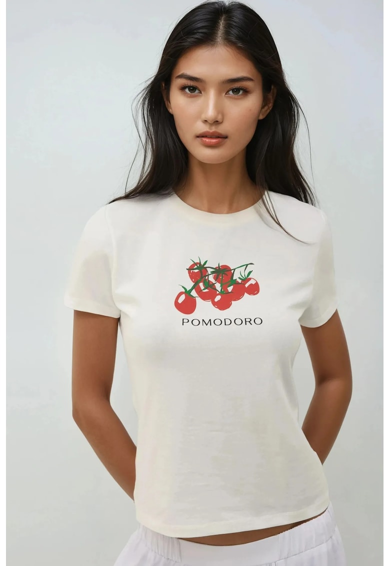 Tricou dama guler rotund - imprimeu - multicolor - jerseu Tricou dama guler rotund - imprimeu - multicolor - jerseu