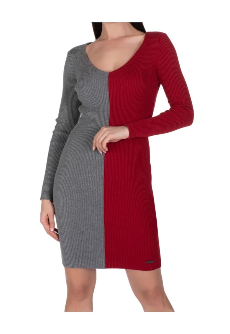 Rochie tricotata cu model colorblock - Rochie tricotata cu model colorblock -