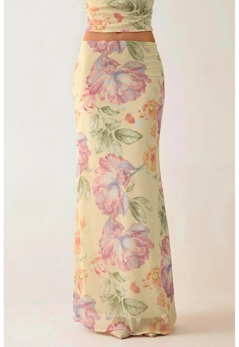 Fusta maxi - florala - talie joasa - multicolor - poliester-elastan
