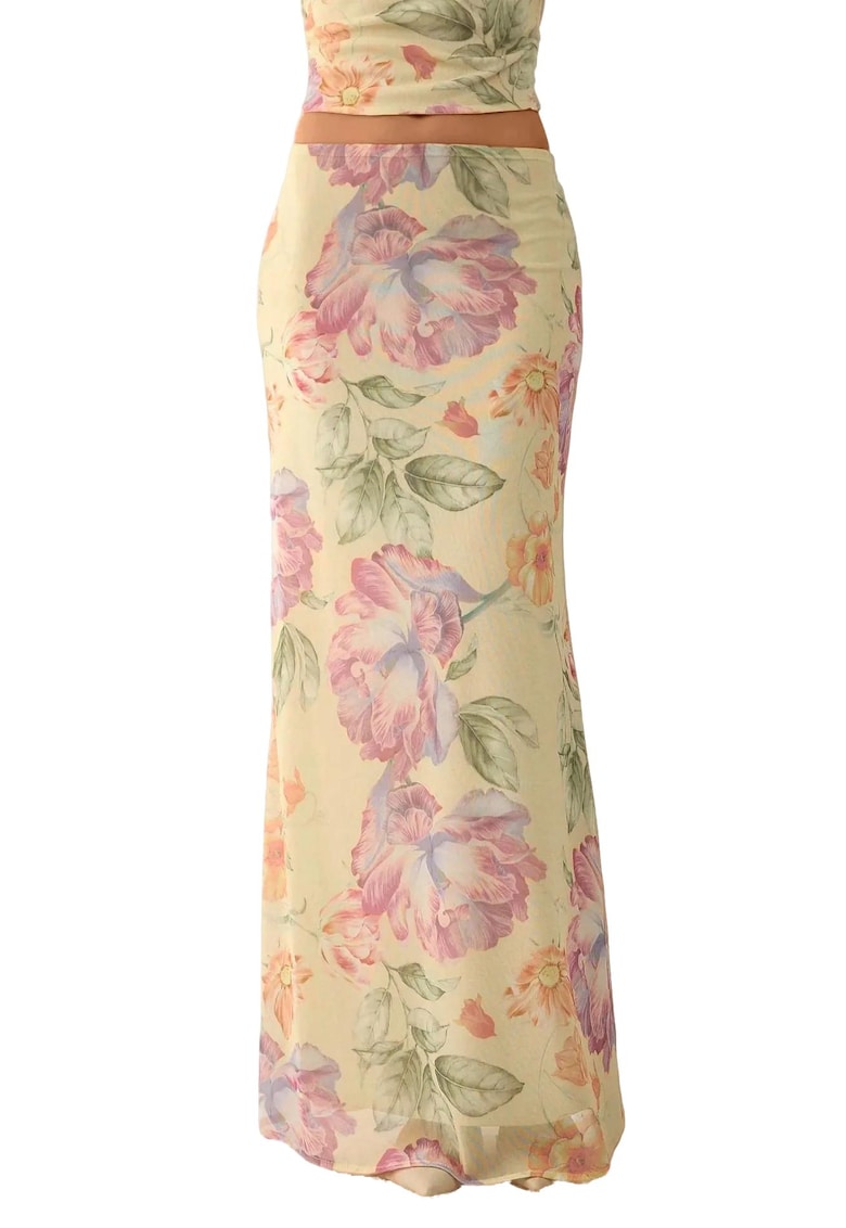 Fusta - Textil - Galben - Floral
