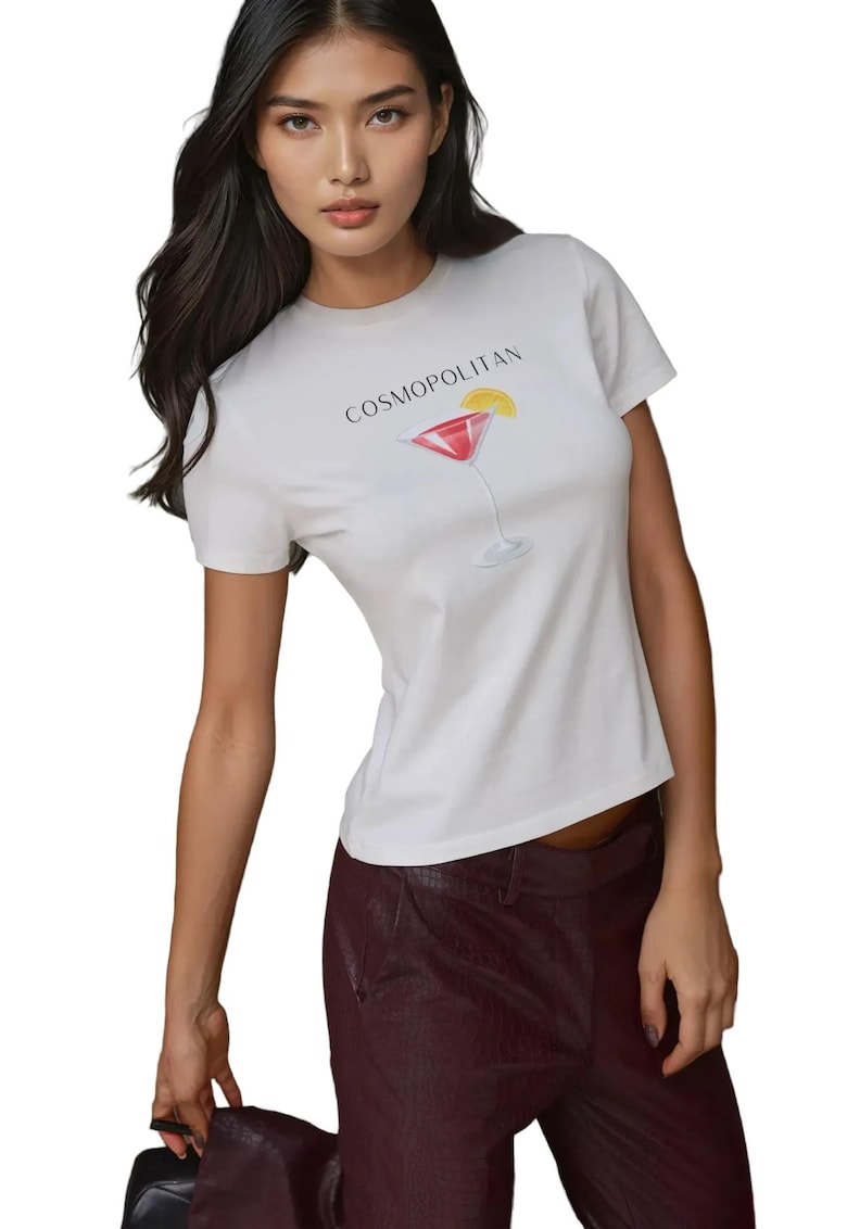 Tricou dama - imprimeu modern - alb - jerseu