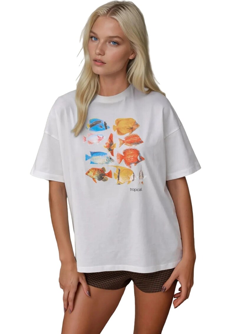 Tricou dama  bumbac - supradimensionat - alb