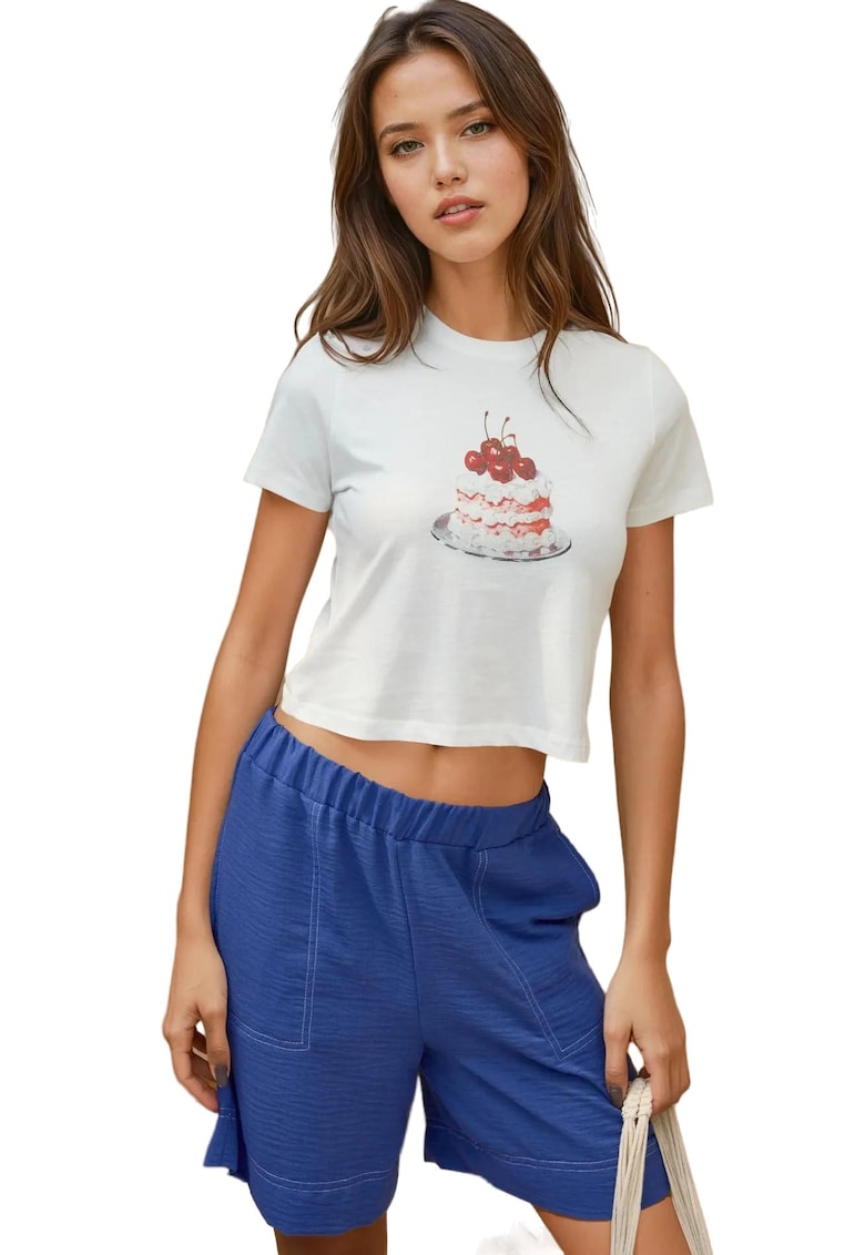 Tricou dama scurt - imprimat - Rosu