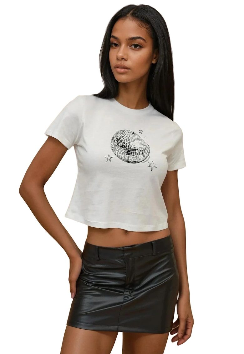 Tricou dama scurt - bumbac - Gri/Argintiu