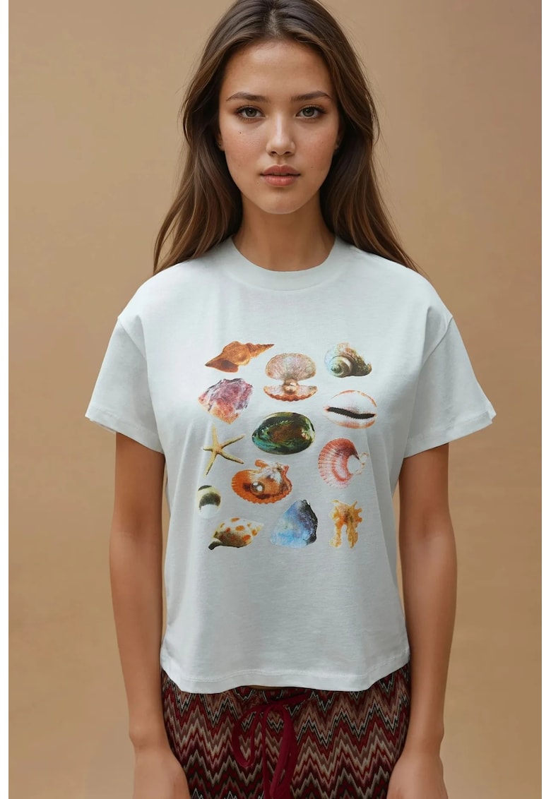 Tricou dama imprimeu - maneca scurta - multicolor - bumbac