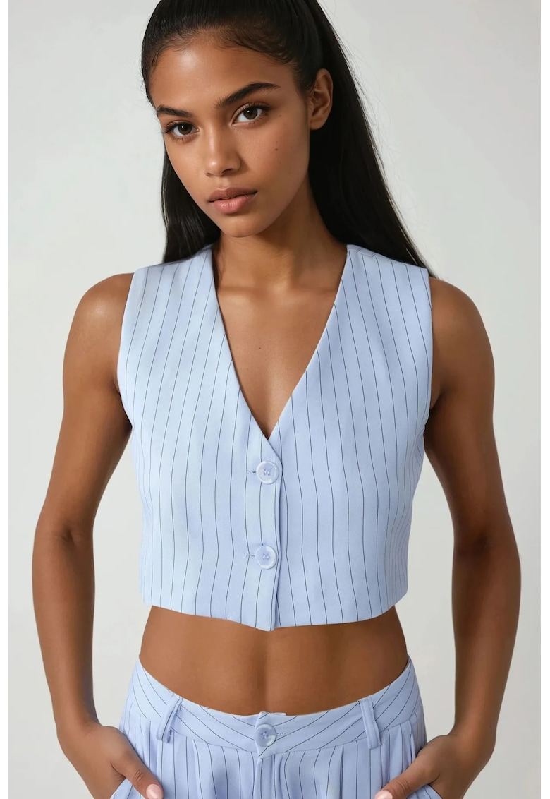 Vesta scurta cu dungi -  albastru deschis - poliester si elastan