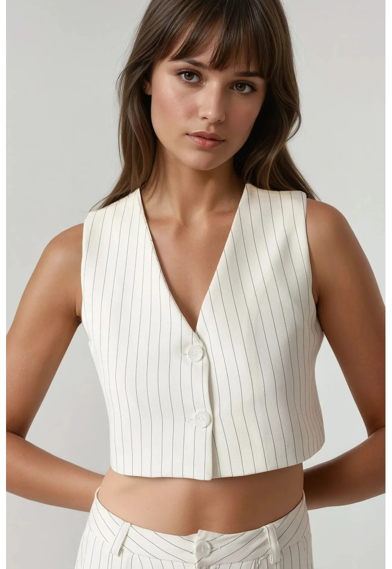 Vesta scurta cu dungi -  alb - poliester si elastan