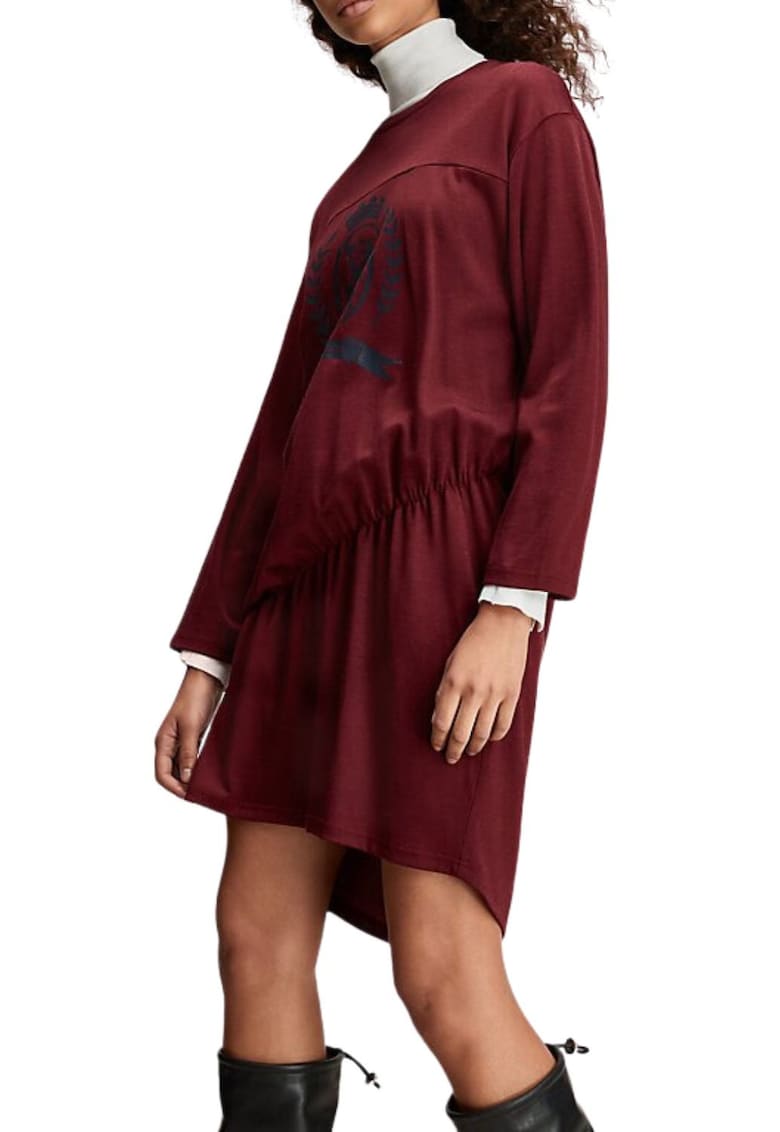 Rochie asimetrica cu imprimeu logo si guler inalt -