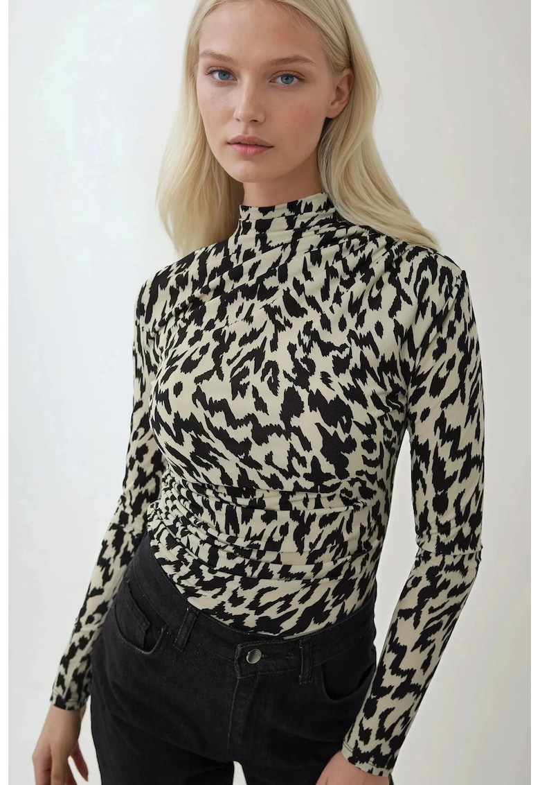 Bluza dama - maneca lunga - jerseu - bej/negru