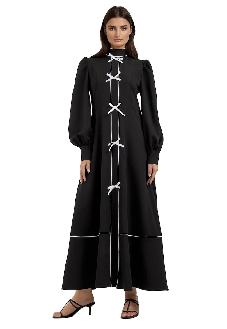 Rochie maxi color block - guler inalt - textil