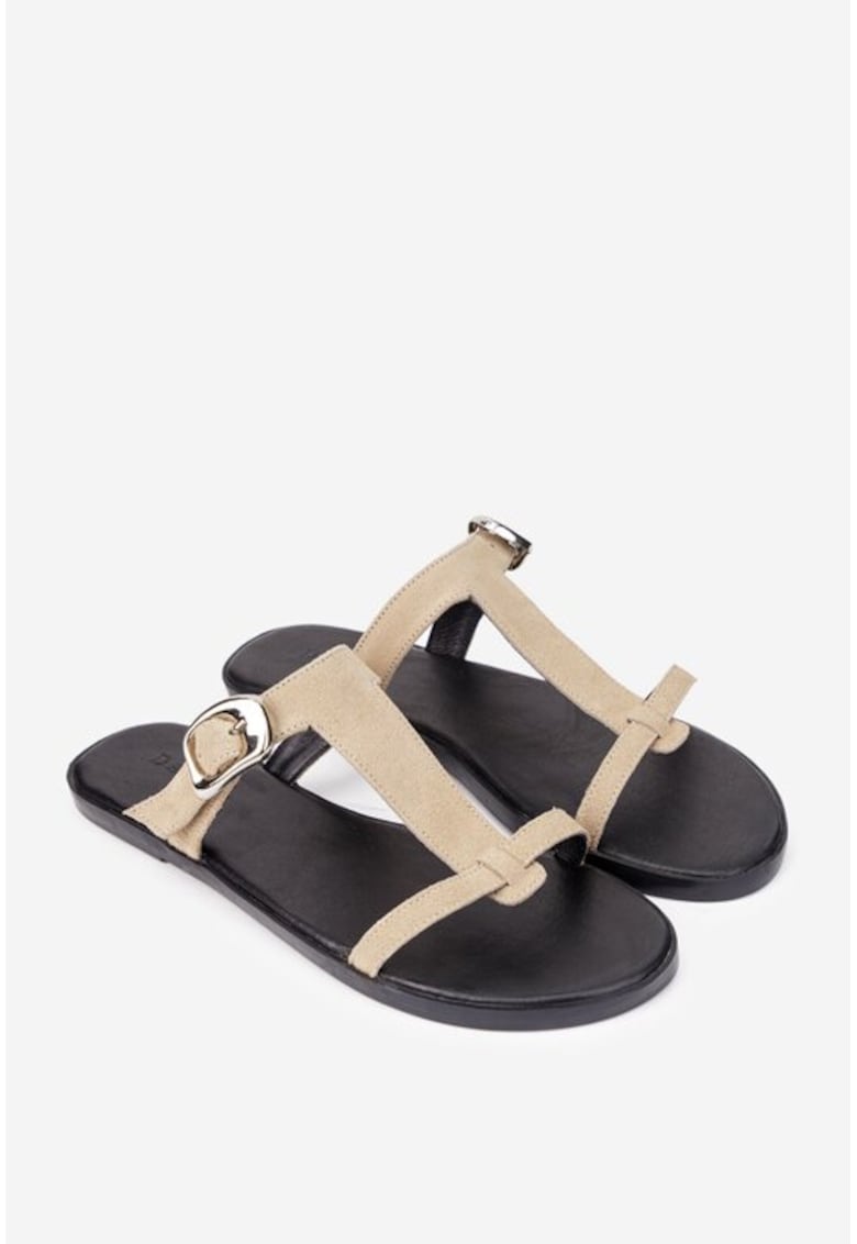 Sandale dama piele intoarsa - Maro taupe