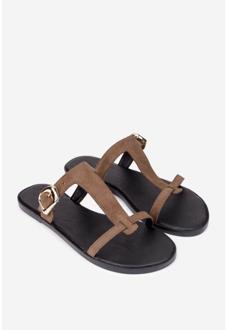 Sandale taupe piele intoarsa - Maro taupe