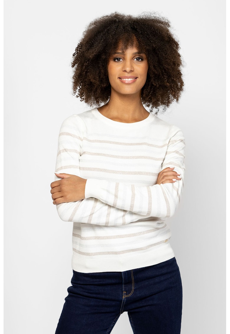 Pulover cu decolteu rotund si model in dungi