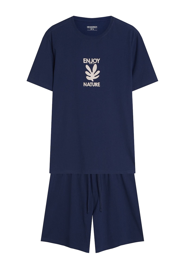 Un set unic de pijamale pentru barbati - format dintr-un tricou si pantaloni scurti cu un imprimeu unic - albastru Legend