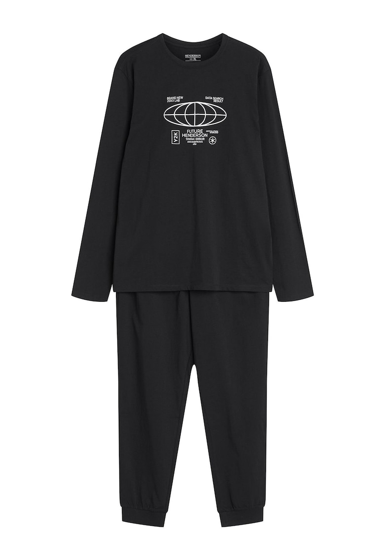 Pijamale pentru barbati -  Loger - bumbac - imprimeu original - negru