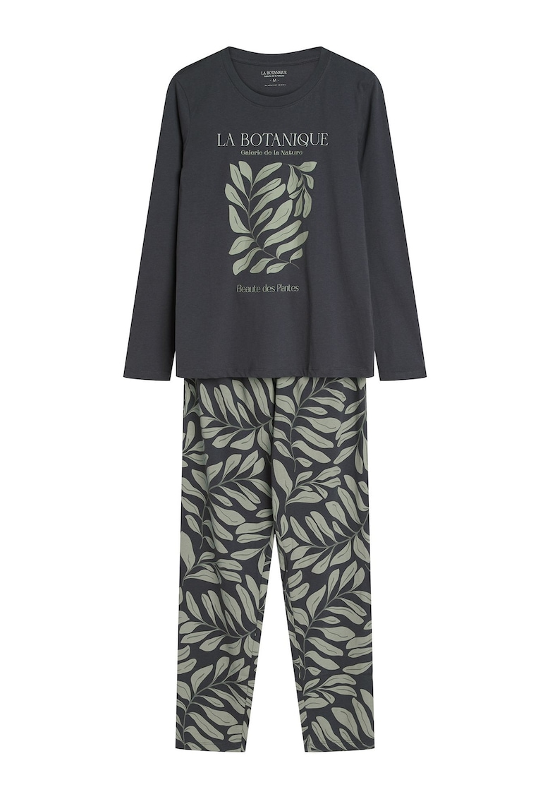 Pijama dama care combina confortul si stilul datorita aspectului lor modern si modelului floral in gri si verde deschis - Danna - Floral