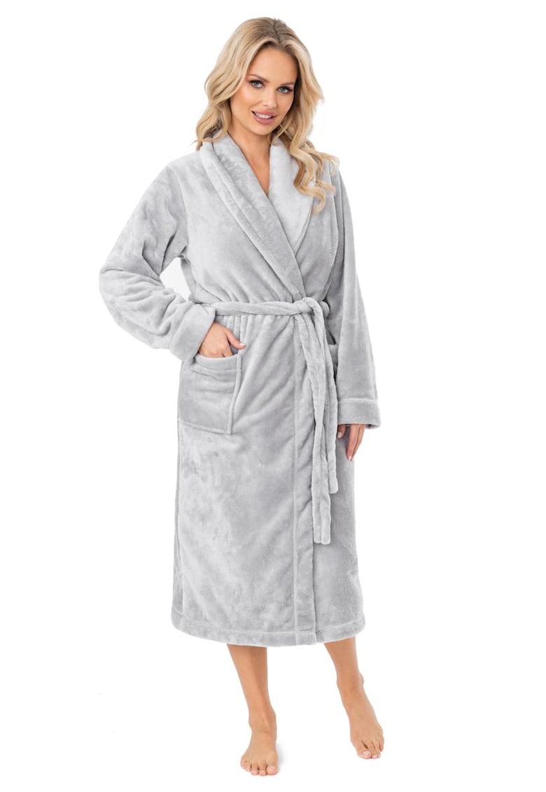 Halat de baie pufos cu buzunare si cordon