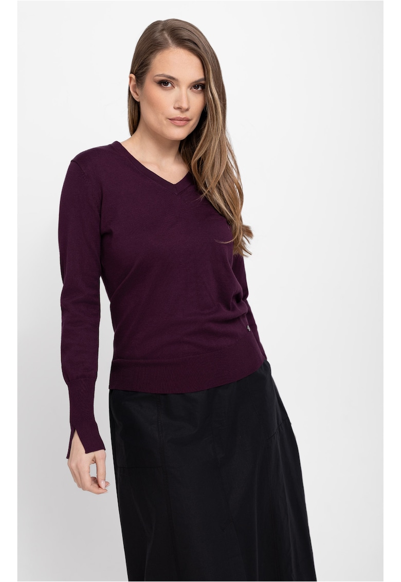 Pulover dama cu decolteu in V - S-Neli - Slim Fit - bordo
