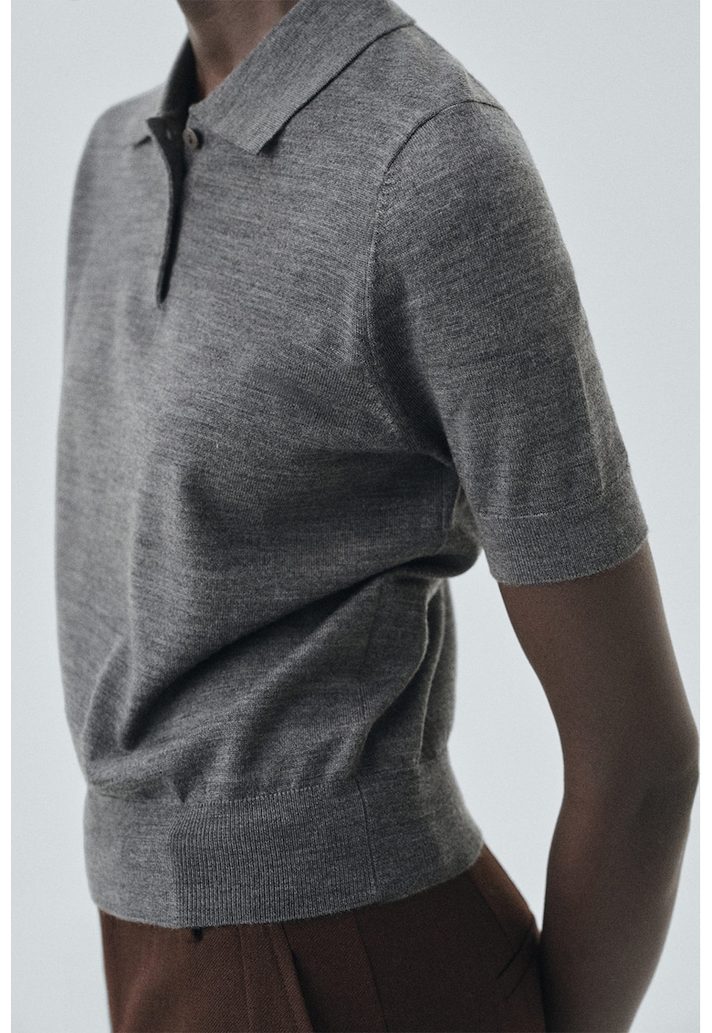 Pulover polo din lana cu maneci scurte