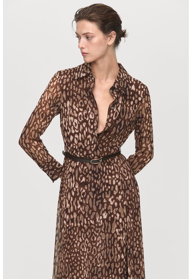 Rochie midi cu animal print - Maro taupe deschis/Maro inchis