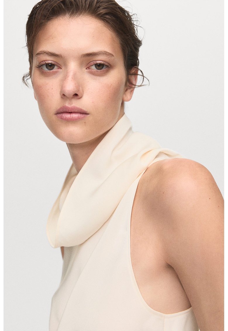 Bluza cu decolteu drapat - fara maneci - Crem