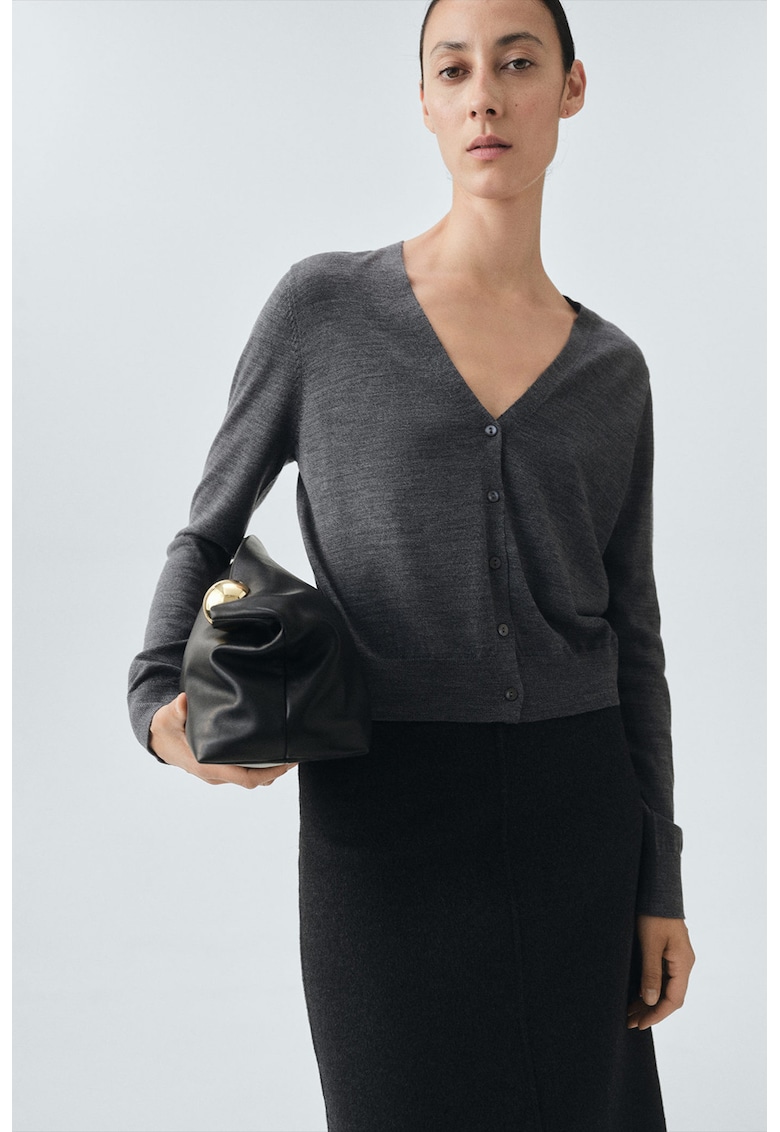 Cardigan din lana cu decolteu in V si nasturi