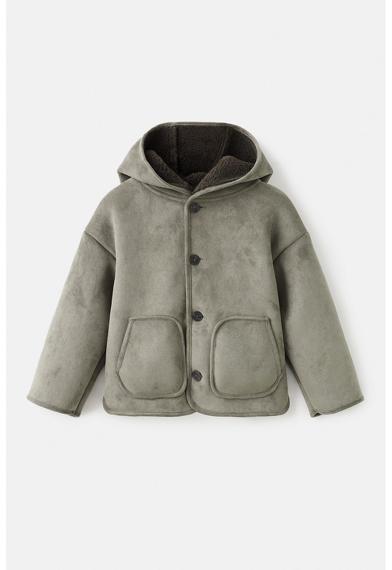 Jacheta din piele intoarsa ecologica cu buzunare aplicate