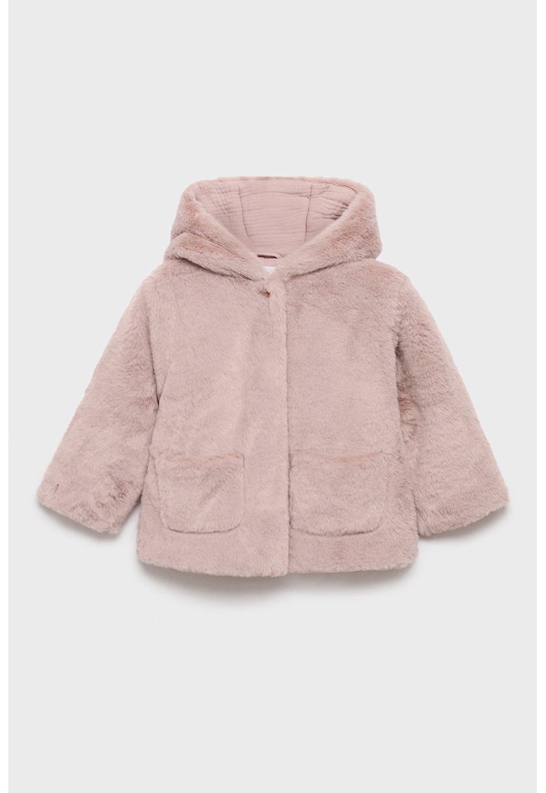 Palton din blana sintetica cu gluga