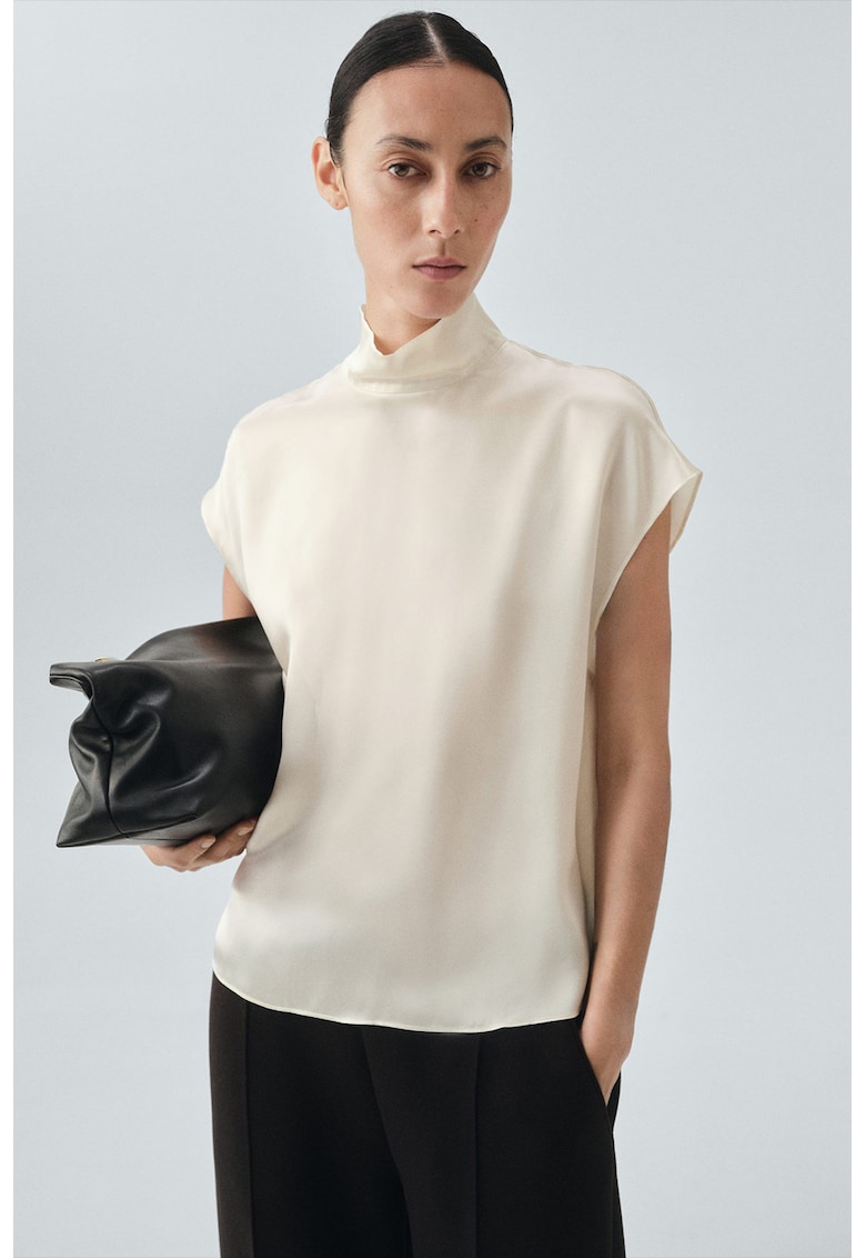 Bluza din matase cu maneci tip aripioare - Alb fildes