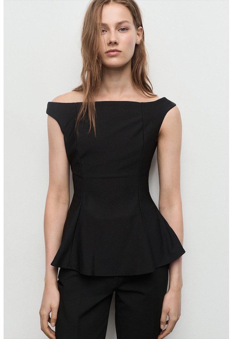 Bluza uni cu decolteu pe umeri - Negru