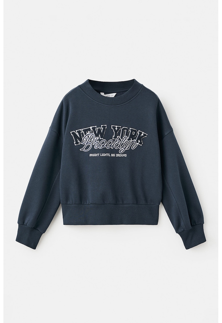 Bluza de trening cu design text si decolteu la baza gatului