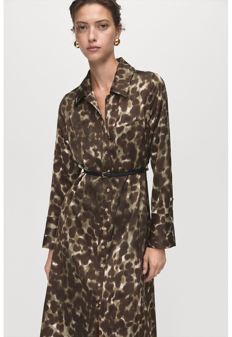 Rochie lunga dreapta - Maro inchis/Crem