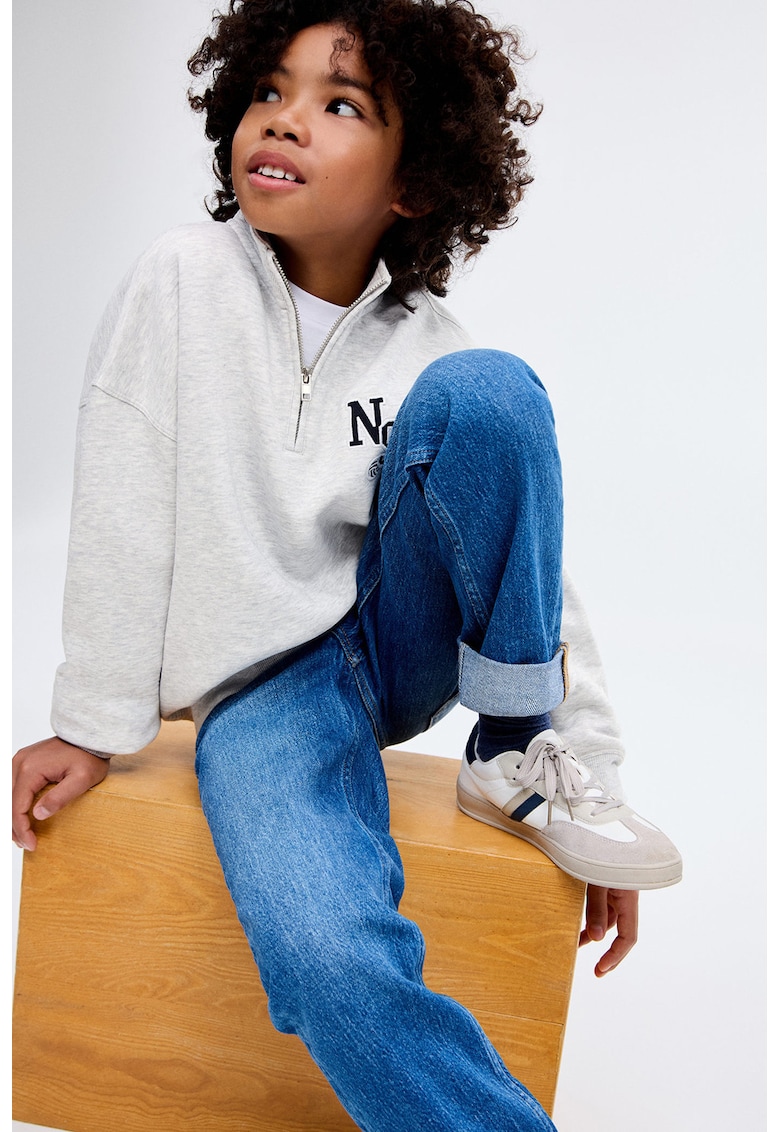 Bluza de trening cu fenta cu fermoar - Gri deschis melange