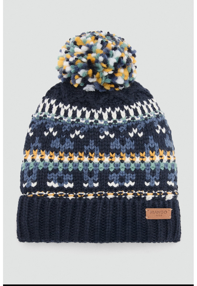 Caciula cu aplicatie cu ciucure - Alb/Galben/Albastru