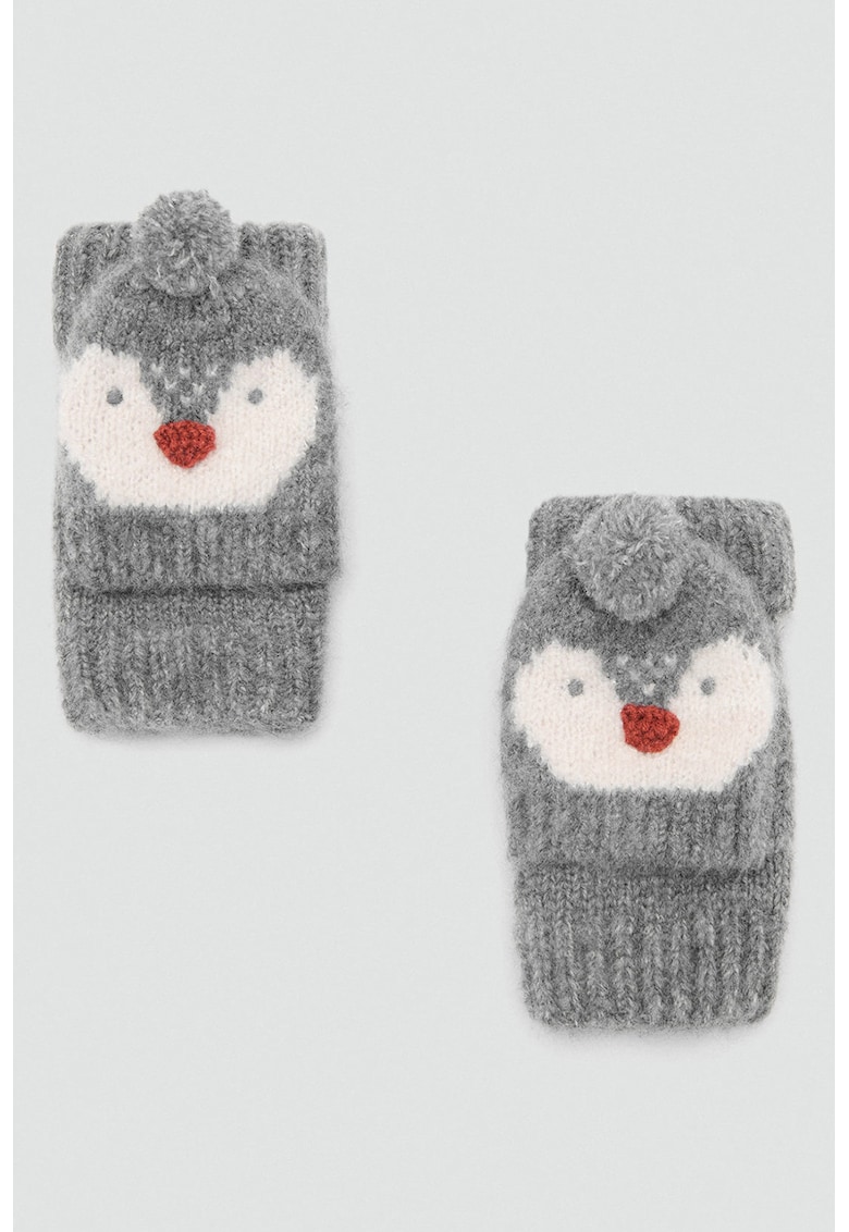 Manusi tricotate in forma de pinguin - Gri melange