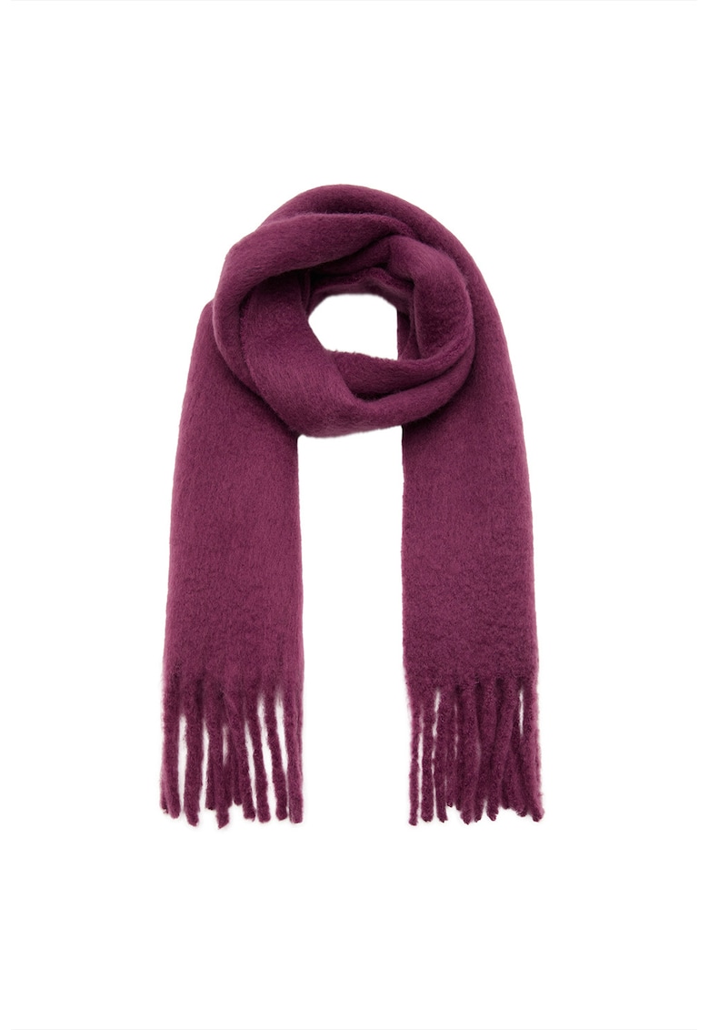 Fular cu model uni si terminatii franjurate - Violet tyrian