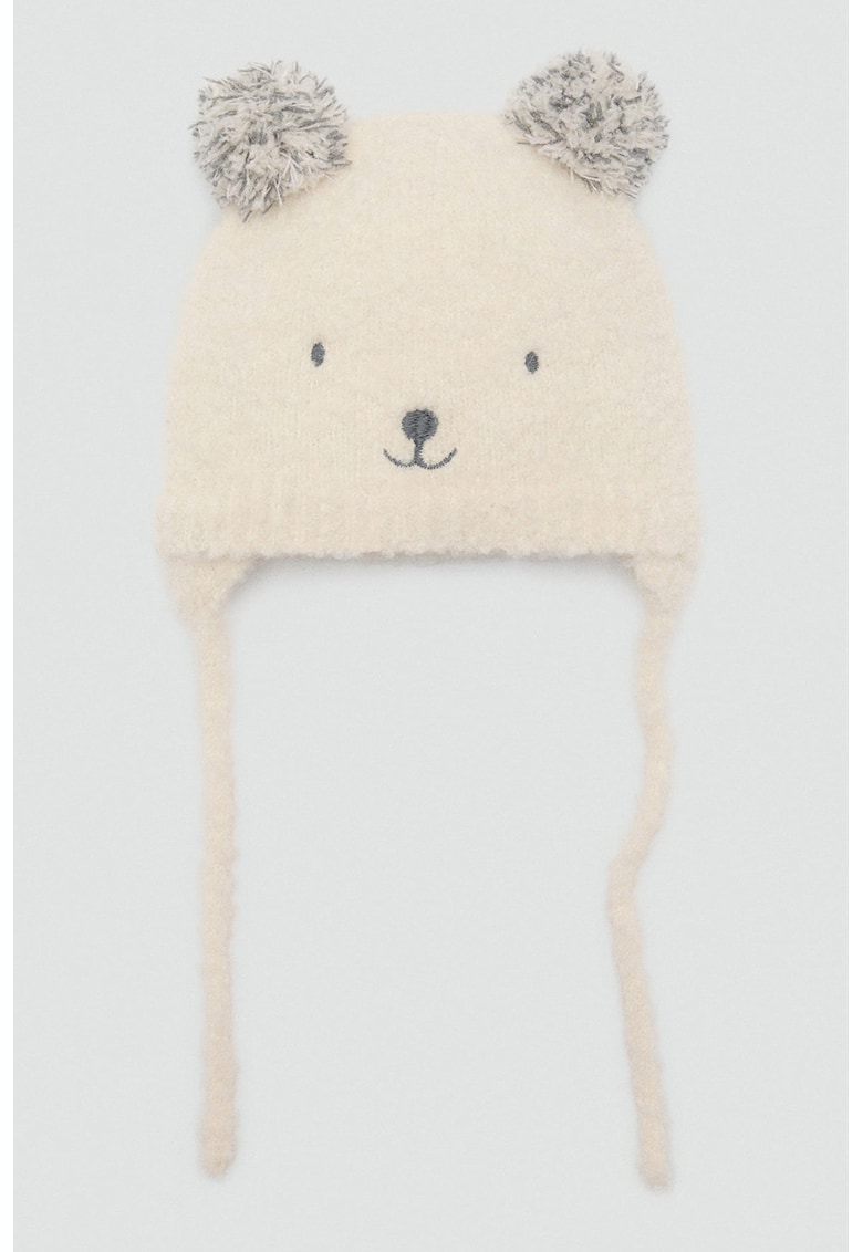 Caciula tri tricot cu model urs si prindere cu snururi