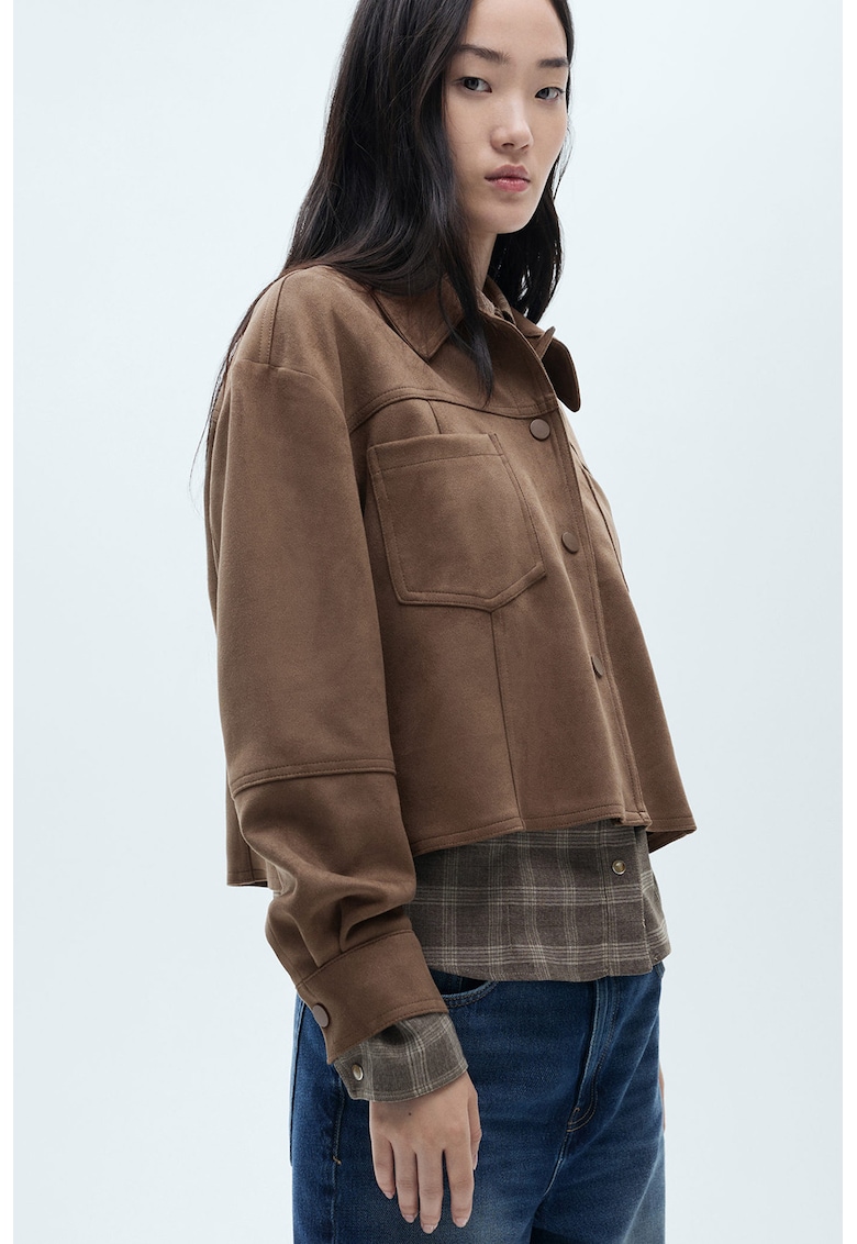 Jacheta crop cu inchidere cu capse