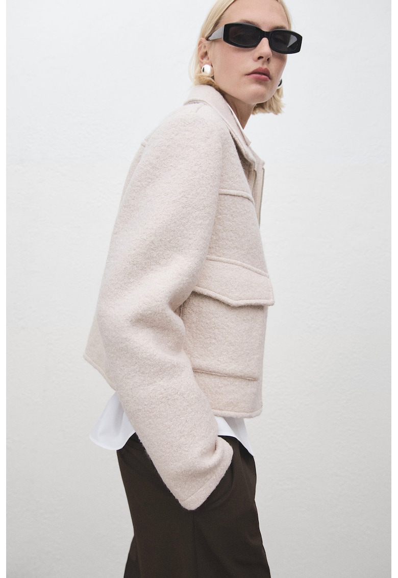 Jacheta-camasa din amestec de lana cu buzunare cu clapa