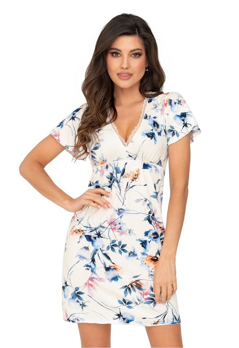 Camasa de noapte cu imprimeu floral si decolteu in V
