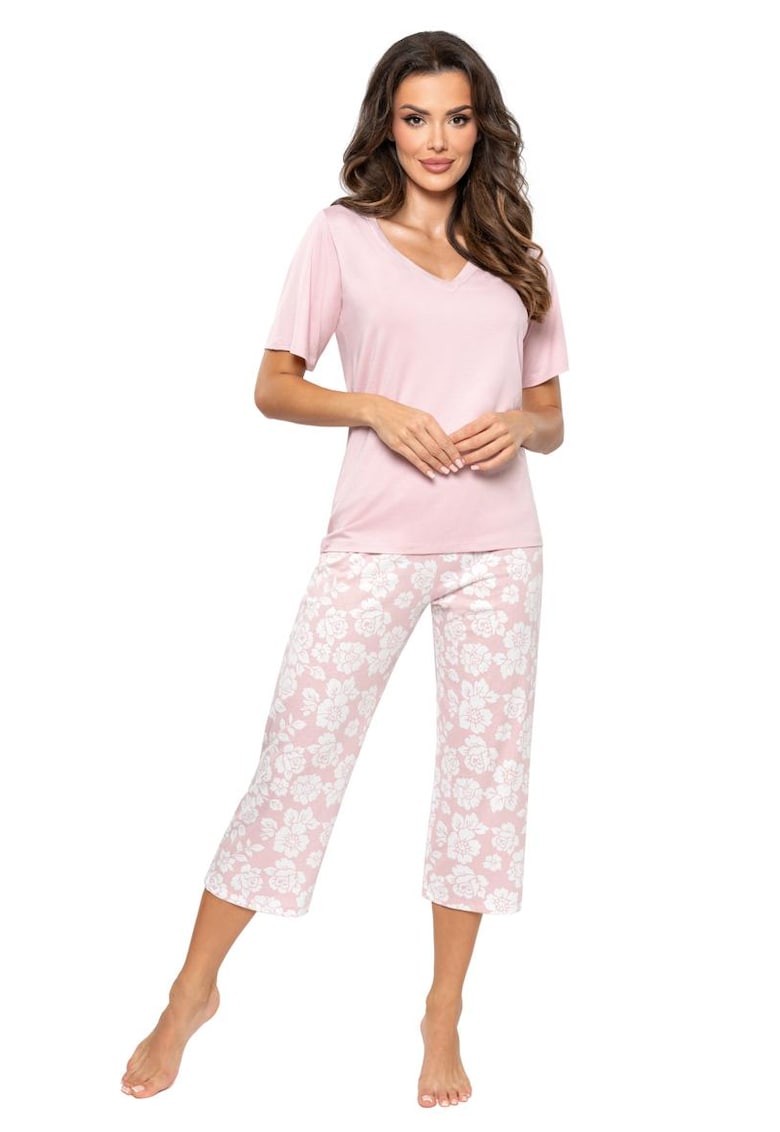 Pijamale cu decolteu in V si imprimeu floral