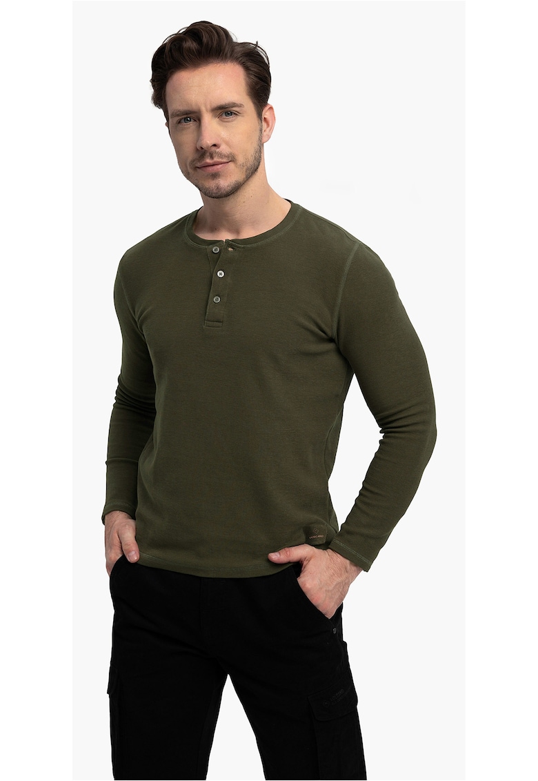 Tricou barbati cu maneci lungi - L-Azux - Regular Fit - material mai gros - kaki