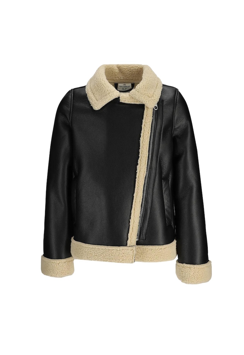 Geaca fete - piele ecologica - negru/bej -