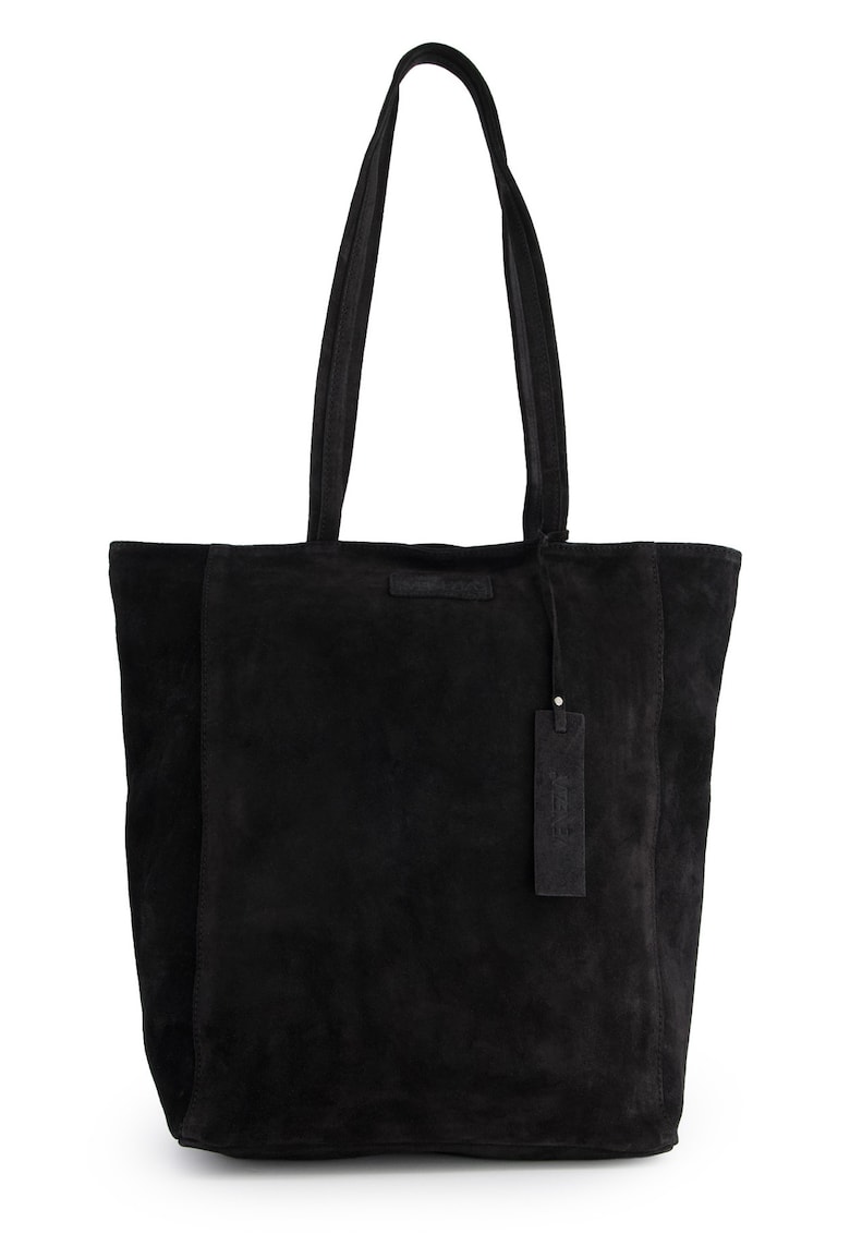 Geanta de umar din piele intoarsa - neagra - 37x40x14cm - cu 2 buzunare interioare
