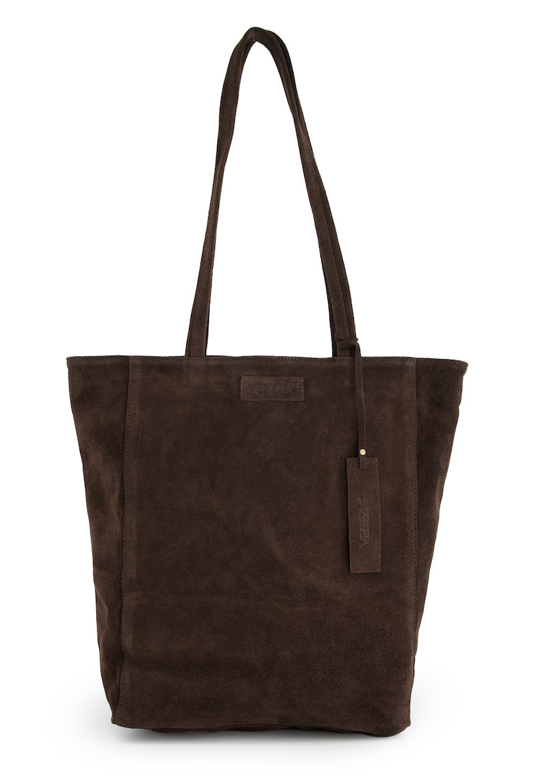 Geanta de umar din piele intoarsa - maro - 37x40x14cm - cu 2 buzunare interioare