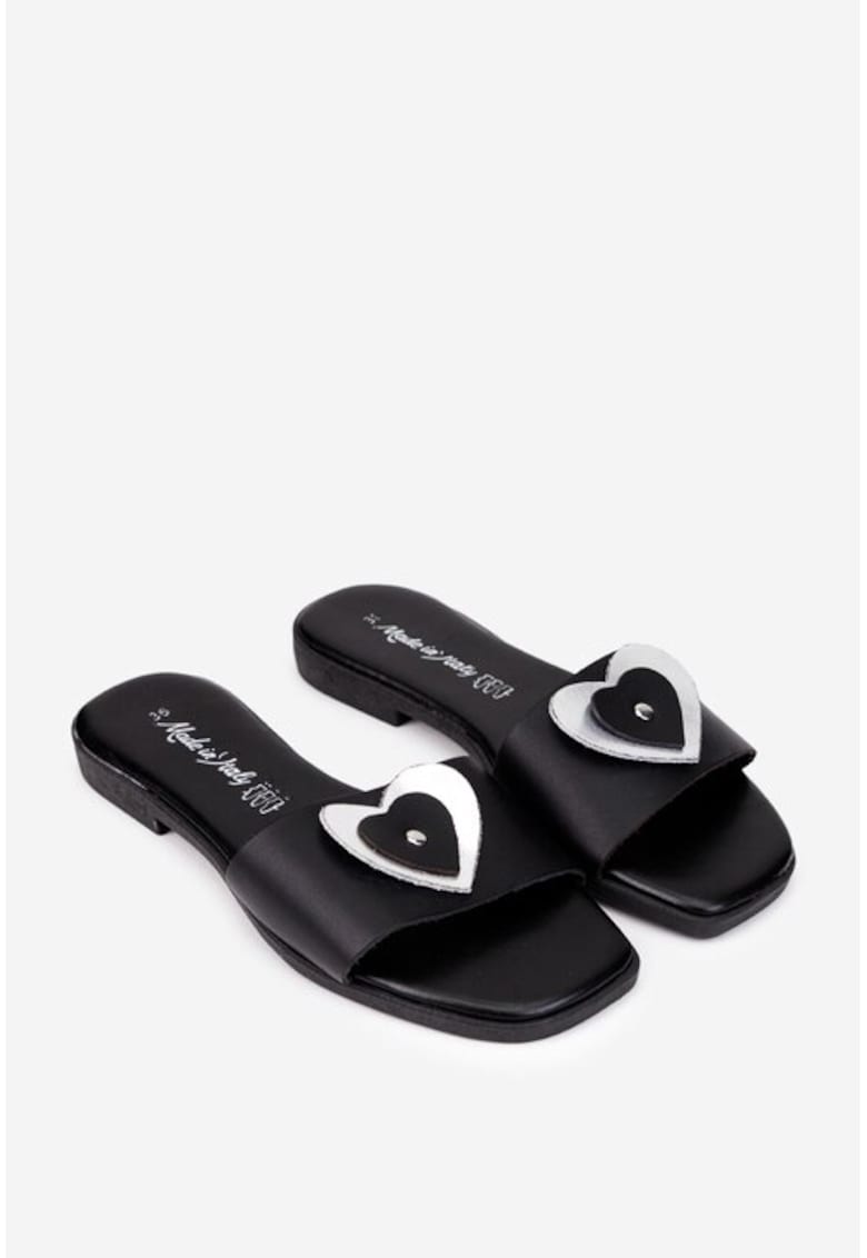 Sandale dama negre din piele naturala cu ornament model stil papuc