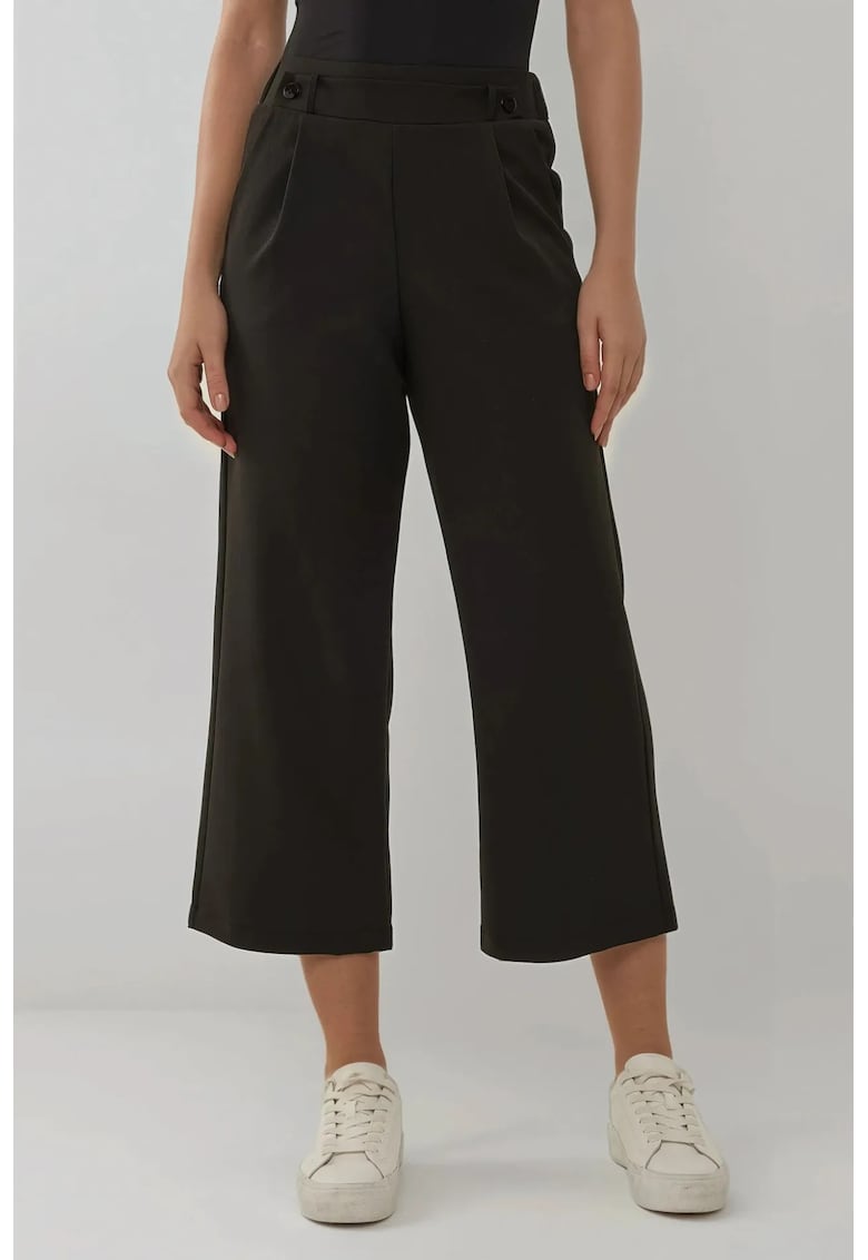 Pantaloni dama - cu talie inalta - detalii nasturi - negru - textil