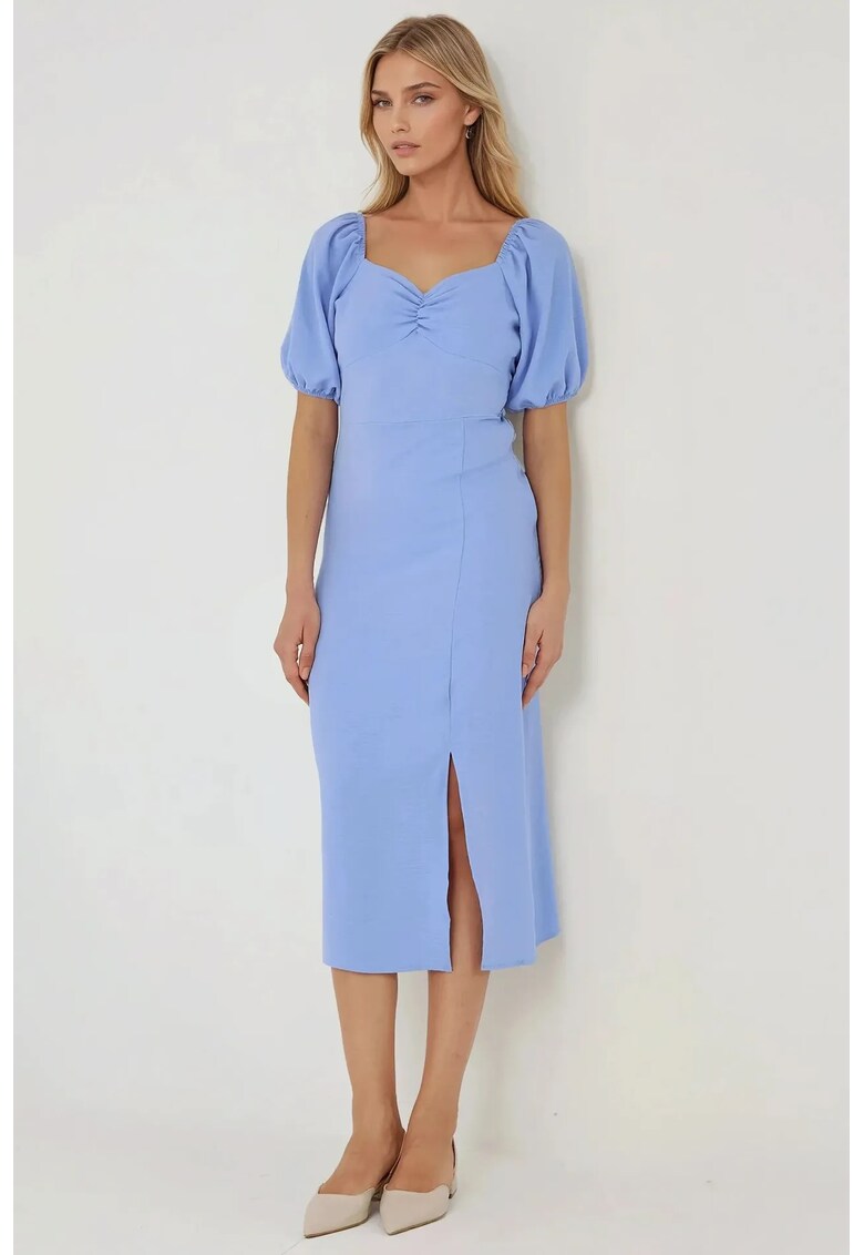 Rochie maxi - mulata cu guler inima - albastra - material subtire