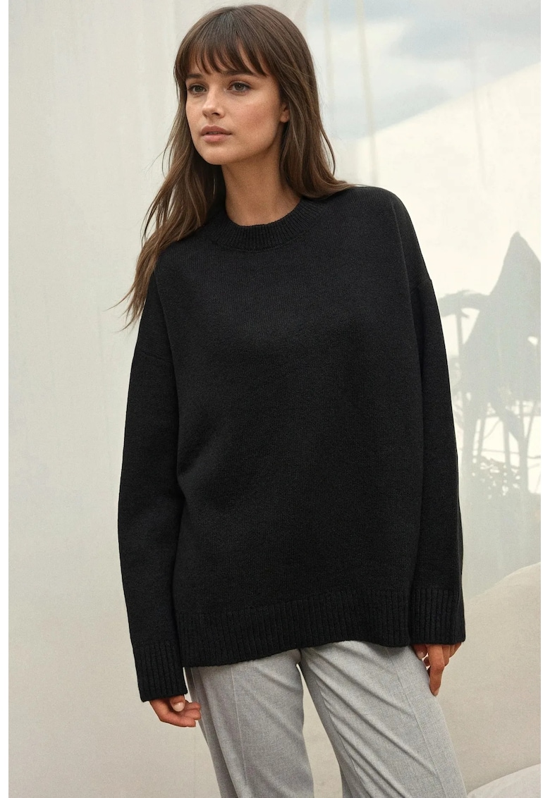 Pulover dama -  tricotat - guler rotund - negru - tricot -